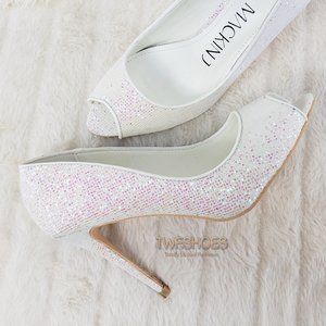 White Pink Open Toe Glitter Pump - 4" High Heels